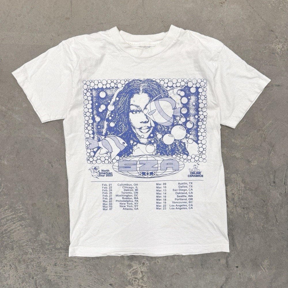 SZA Online Ceramics SOS Tour Merch 2023 White Tee Shirt - Medium‎